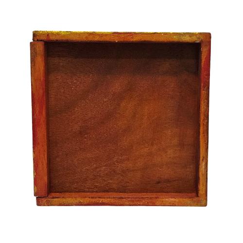 Wooden Serviette Napkin Holder,with [red] Painted, [lotus] Design, Tissue Box