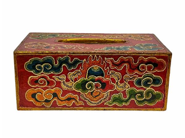 Wooden Serviette Napkin Holder,with [red] Painted, [cloud] Design, Tissue Box