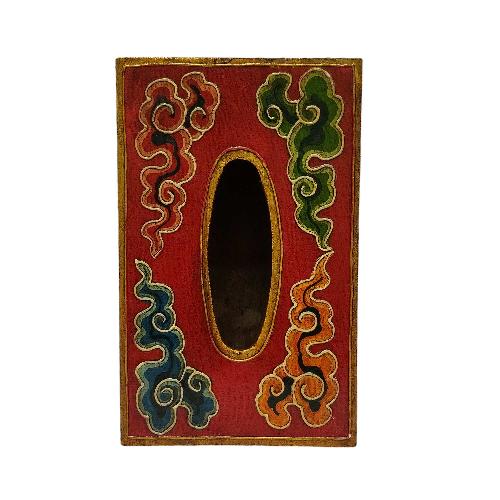 Wooden Serviette Napkin Holder,with [red] Painted, [cloud] Design, Tissue Box