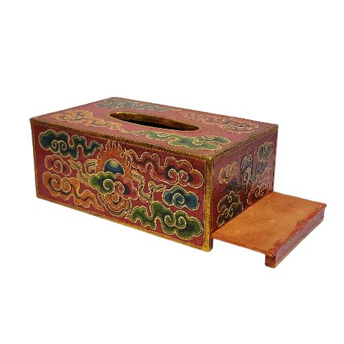 Wooden Serviette Napkin Holder,with [red] Painted, [cloud] Design, Tissue Box