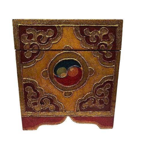 Tibetan Ritual Wooden [flower] Design Box, Traditional Color Painted