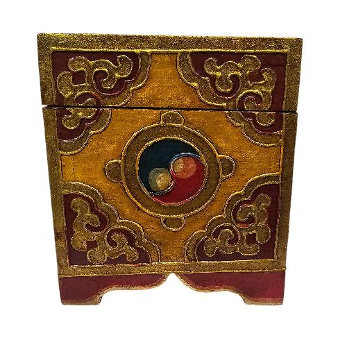 Tibetan Ritual Wooden [flower] Design Box, Traditional Color Painted