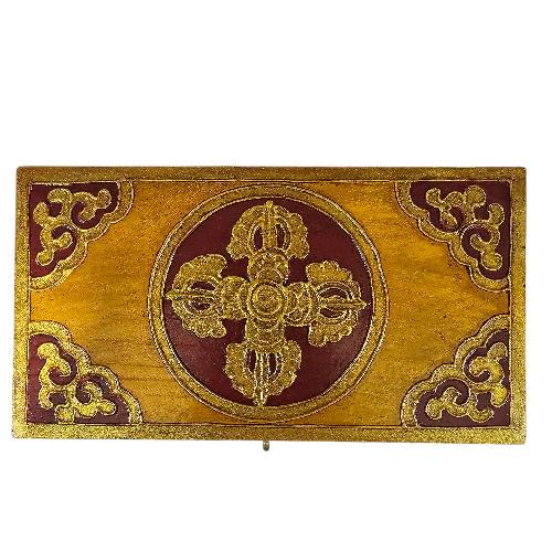 Tibetan Ritual Wooden [flower] Design Box, Traditional Color Painted