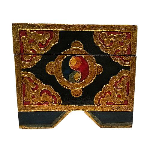 Tibetan Ritual Wooden [double Dorje] Design Box, Traditional Color Painted