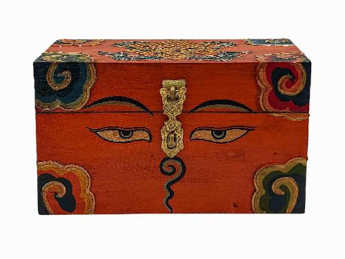 Tibetan Ritual Wooden [buddha Eye] Design Box, Traditional Color Painted