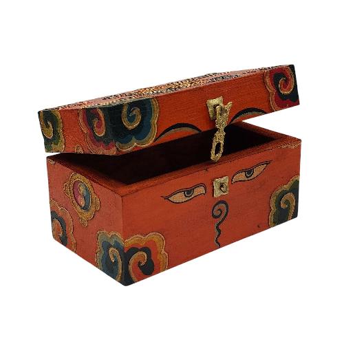Tibetan Ritual Wooden [buddha Eye] Design Box, Traditional Color Painted