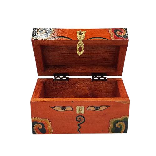 Tibetan Ritual Wooden [buddha Eye] Design Box, Traditional Color Painted