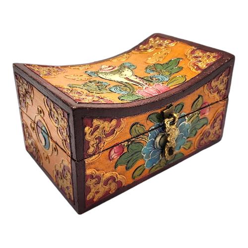 Buddhist Wooden Box, Tibetan Style With Traditional Colors