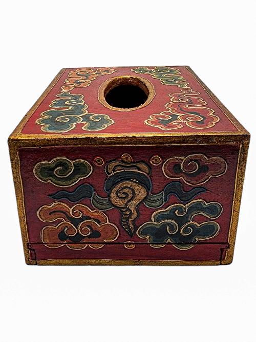 Wooden Serviette Napkin Holder, Painted, [flower] Design, Tissue Box