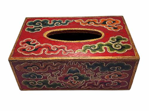 Wooden Serviette Napkin Holder, Painted, [flower] Design, Tissue Box