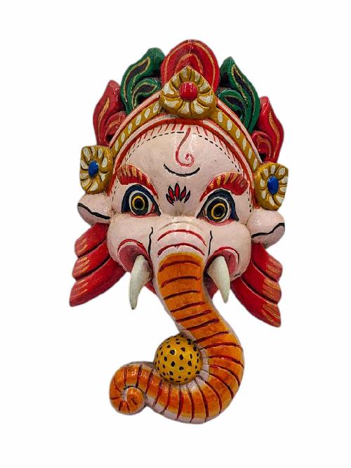 [ganesh], Handmade Wooden Mask, Wall Hanging, Painted, Poplar Wood