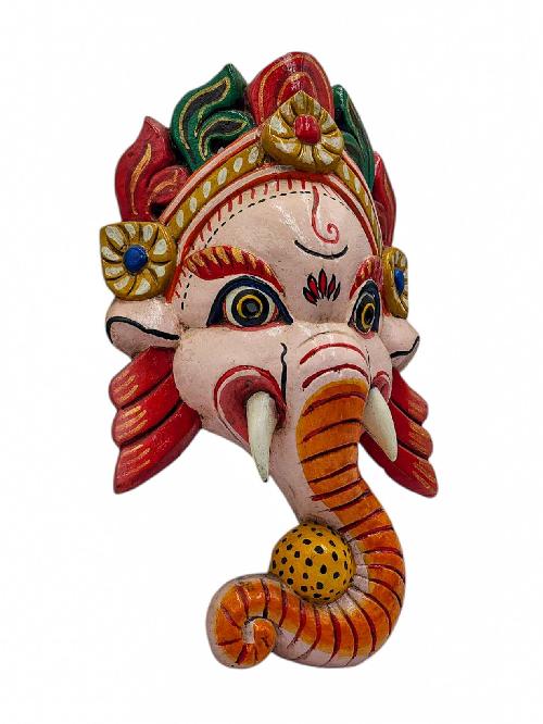 [ganesh], Handmade Wooden Mask, Wall Hanging, Painted, Poplar Wood