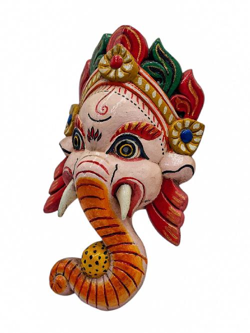 [ganesh], Handmade Wooden Mask, Wall Hanging, Painted, Poplar Wood