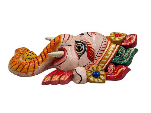 [ganesh], Handmade Wooden Mask, Wall Hanging, Painted, Poplar Wood