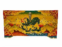 Buddhist Wooden Lion Box, Tibetan Style With Traditional Colors, Temple Lions