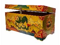 Buddhist Wooden Lion Box, Tibetan Style With Traditional Colors, Temple Lions