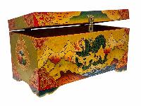 Buddhist Wooden Lion Box, Tibetan Style With Traditional Colors, Temple Lions