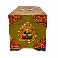 Buddhist Wooden Lion Box, Tibetan Style With Traditional Colors, Temple Lions