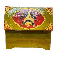 Buddhist Wooden Lion Box, Tibetan Style With Traditional Colors, Temple Lions