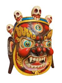 [bhairav], Handmade Wooden Mask, Wall Hanging, Painted, Poplar Wood, Painted Red