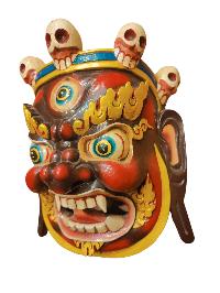[bhairav], Handmade Wooden Mask, Wall Hanging, Painted, Poplar Wood, Painted Red