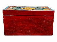 Buddhist Wooden Lion Carved Box, Tibetan Style With Traditional Colors