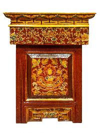 Large Tibetan Foldable Meditational Table With Fish And Flower Design, Wooden, [painted], Hand Carved