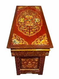 Large Tibetan Foldable Meditational Table With Fish And Flower Design, Wooden, [painted], Hand Carved