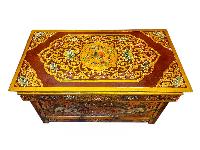 Large Tibetan Foldable Meditational Wooden Table With Temple Lion,[painted], Hand Carved