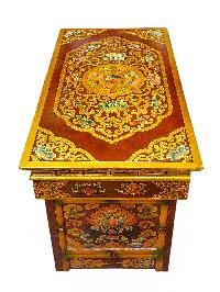 Large Tibetan Foldable Meditational Wooden Table With Temple Lion,[painted], Hand Carved