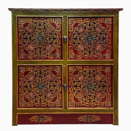 Tibetan Buddhist Cabinet With Four Doors With Flower Design, [painted]