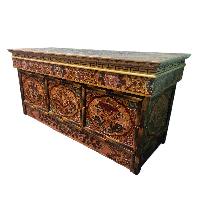 Large Tibetan Foldable Meditational Table Ashtamangala Design, Wooden, [painted], Hand Carved