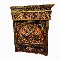 Large Tibetan Foldable Meditational Table Ashtamangala Design, Wooden, [painted], Hand Carved