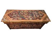 Large Tibetan Foldable Meditational Table Ashtamangala Design, Wooden, [painted], Hand Carved