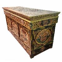 Large Tibetan Foldable Meditational Table Ashtamangala Design, Wooden, [painted], Hand Carved