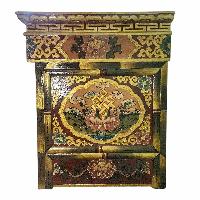 Large Tibetan Foldable Meditational Table Ashtamangala Design, Wooden, [painted], Hand Carved