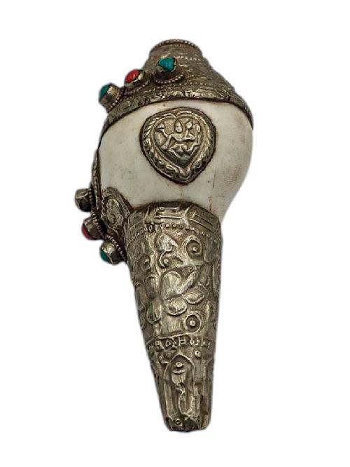 Conch Shell ,stone Setting, [white And Silver Color]