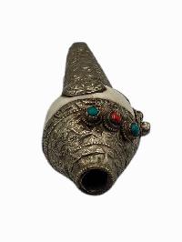 Conch Shell ,stone Setting, [white And Silver Color]