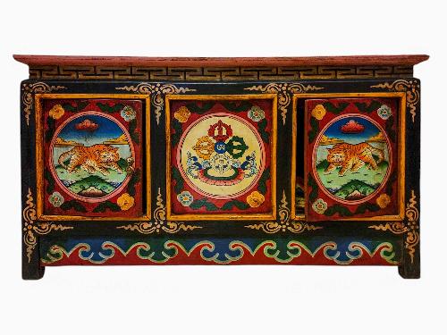 Tibetan Buddhist Cabinet With Four Doors, [tiger And Double Dorje Painted]