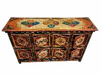 Tibetan Buddhist Cabinet With Ashtamangala, Two Drawers And Two Doors, [painted]