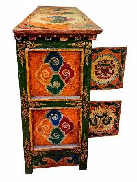 Tibetan Buddhist Cabinet With Ashtamangala, Two Drawers And Two Doors, [painted]
