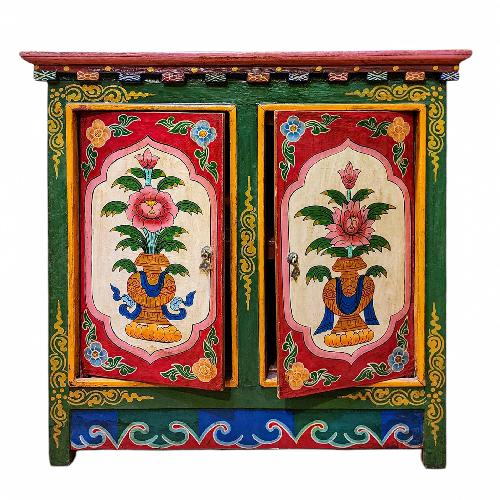 Tibetan Buddhist Cabinet With Flower Design, Two Doors, [painted]
