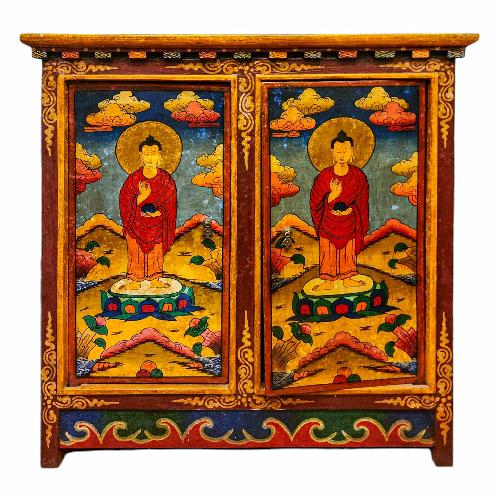 Tibetan Buddhist Cabinet With Buddha, Two Doors, [painted]