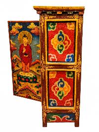 Tibetan Buddhist Cabinet With Buddha, Two Doors, [painted]