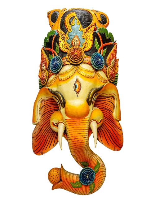 [ganesh], Handmade Wooden Mask, Wall Hanging, Painted, Poplar Wood