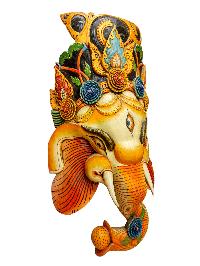 [ganesh], Handmade Wooden Mask, Wall Hanging, Painted, Poplar Wood