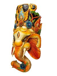 [ganesh], Handmade Wooden Mask, Wall Hanging, Painted, Poplar Wood