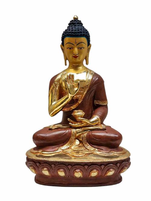 [amoghasiddhi Buddha], Tibetan Buddhist Handmade Statue, Partly Gold Plated, Painted Face