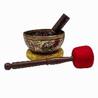 Singing Bowl, Buddhist Hand Beaten, With [chenrezig] Carved Inside, [select Accessories]