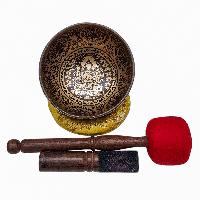 Singing Bowl, Buddhist Hand Beaten, With [chenrezig] Carved Inside, [select Accessories]